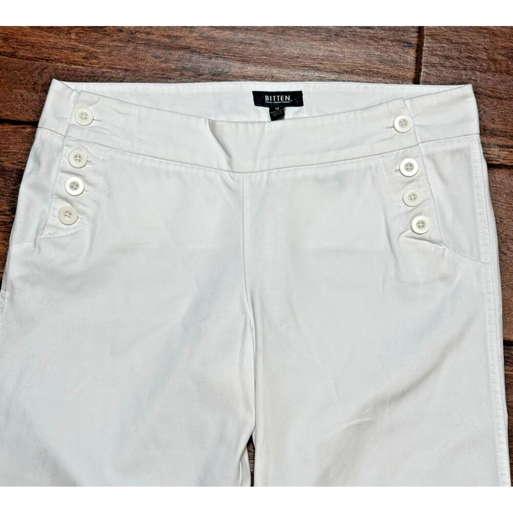 Bitten Sarah Jessica Parker Women's Sailor Pants White Wide Leg Cotton Sz 10